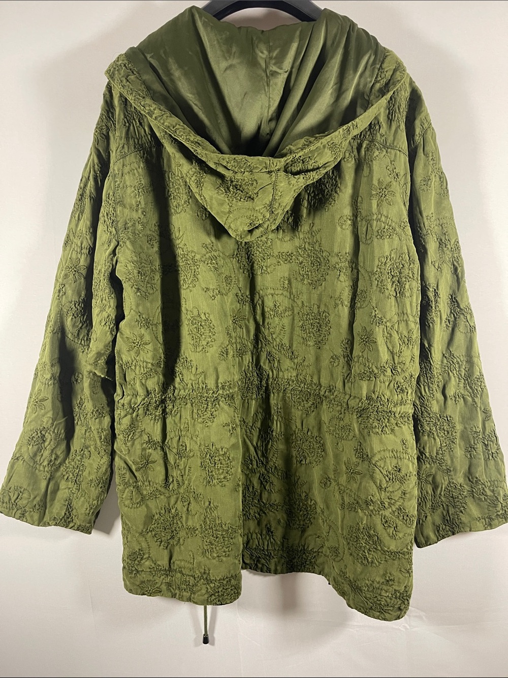 Alice + Olivia Olive Green Embroidered Hooded Cinch Waist Jacket Size M - Picture 11 of 16